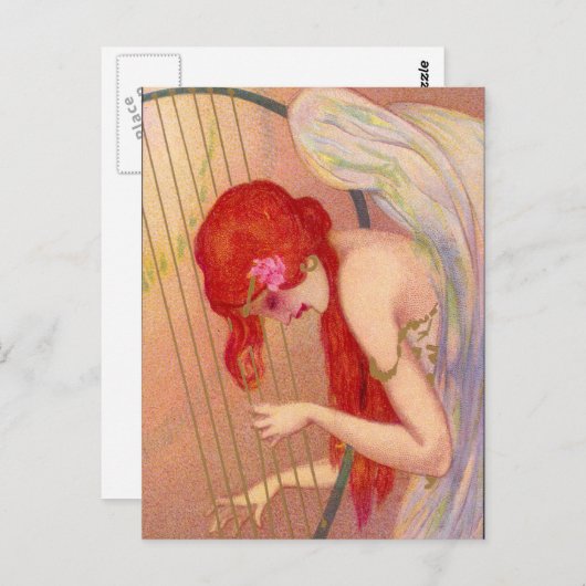 Sweet Antique Redkopfengel auf der Harp Postcard Postkarte (Vorne/Hinten)