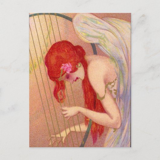 Sweet Antique Redkopfengel auf der Harp Postcard Postkarte (Vorderseite)