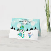 Sweet Aquamarin Snowman and bird Wintery Day Karte (Vorderseite)