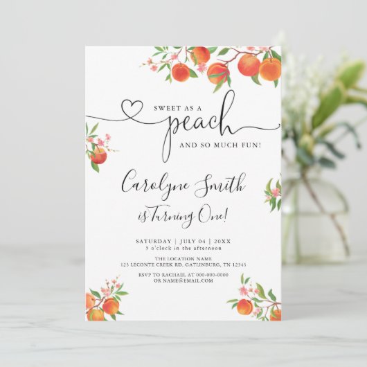 Sweet as a Peach Birthday Einladung (Stehend Vorderseite)