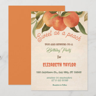 Sweet As A Peach  Birthday Party Invitations Einladung