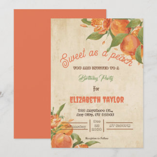 Sweet As A Peach Birthday Party Invitations Einladung