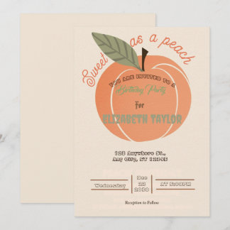 Sweet As A Peach  Birthday Party Invitations Einladung