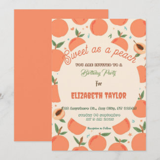 Sweet As A Peach  Birthday Party Invitations Einladung