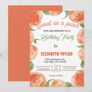 Sweet As A Peach Birthday Party Invitations Einladung