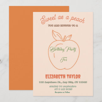 Sweet As A Peach  Birthday Party Invitations Einladung