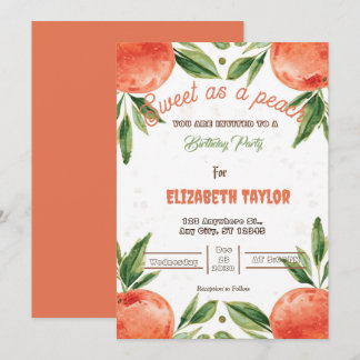 Sweet As A Peach Birthday Party Invitations Einladung