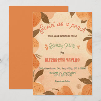 Sweet As A Peach  Birthday Party Invitations Einladung