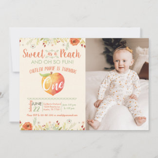 Sweet as a Peach First Geburtstag Foto Einladung