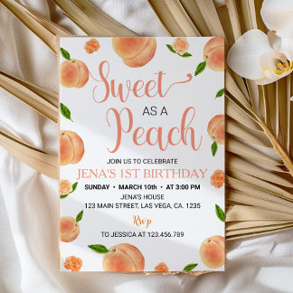 Sweet as a Peach Floral 1. Geburtstag Einladung