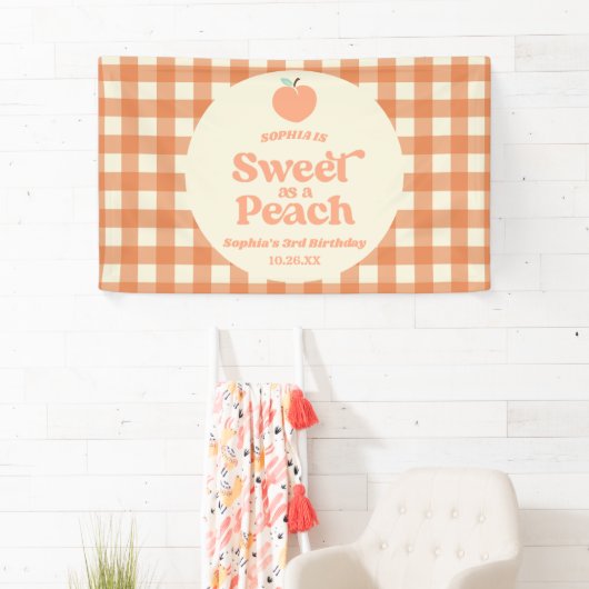 Sweet As A Peach Fruit Pink Orange Birthday Party Banner (Insitu)