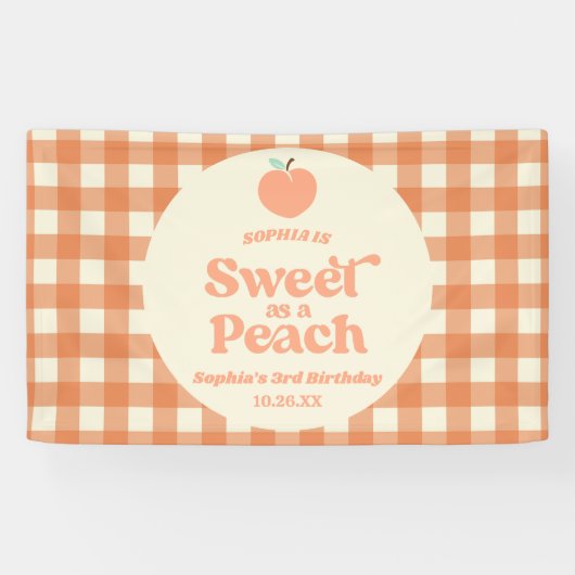 Sweet As A Peach Fruit Pink Orange Birthday Party Banner (Horizontal)