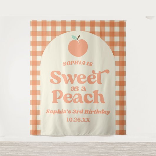 Sweet As A Peach Fruit Pink Orange Birthday Party Wandteppich (Vorderseite)