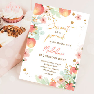 Sweet as a Peach Girl Pfirsiche 1. Geburtstag I Einladung