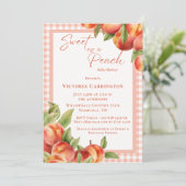 Sweet as a Peach Kariert Baby Shower Einladung (Stehend Vorderseite)