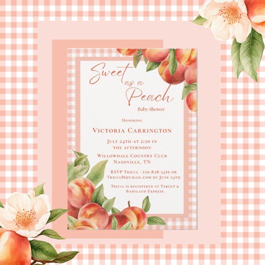 Sweet as a Peach Kariert Baby Shower Einladung