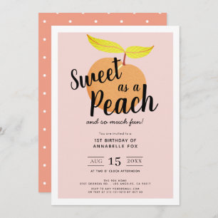 Sweet as a Peach Niedlich Retro Girl 1. Geburtstag Einladung