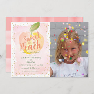 Sweet as a Peach Pink Girl Foto Geburtstag Einladung