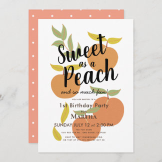 Sweet as a Peach Retro Girl 1. Geburtstag Einladung