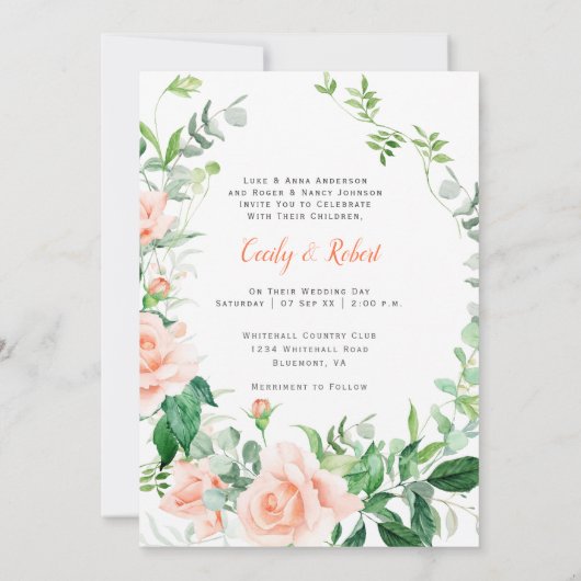 Sweet as a Peach Rose Hochzeit Einladung (Rückseite)