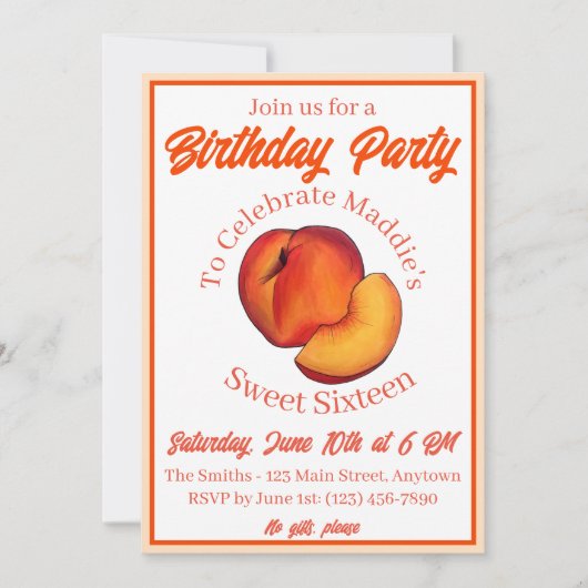 Sweet as a Peach Sechzehn 16 Sechzehnten Geburtsta Einladung (Vorderseite)
