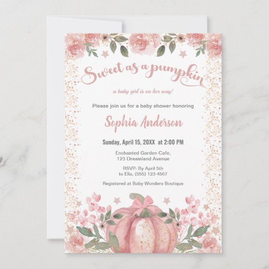 Sweet as a Pumpkin Floral Girl Shower Einladung (Vorderseite)