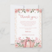 Sweet as a Pumpkin Pink Floral Girl Baby Dusche Dankeskarte (Vorderseite)