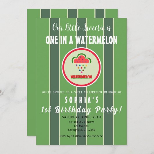Sweet as a Watermelon - First Birthday Invitation Einladung (Vorne/Hinten)