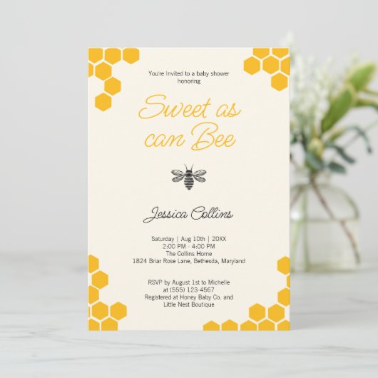 Sweet as can bebe Niedlich Yellow Honeycomb Baby S Einladung (Stehend Vorderseite)
