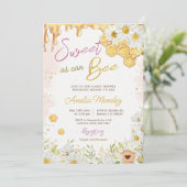 Sweet as can bebe Pink Bumblebee Girl Baby Dusche Einladung (Stehend Vorderseite)