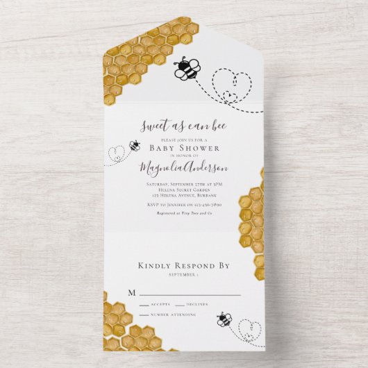 Sweet as Can Bee Baby Dusche All In One Einladung (Innen Boden)