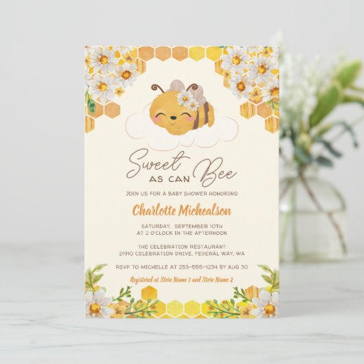 Sweet as Can Bee Baby Dusche Blumenwabe Einladung (Stehend Vorderseite)