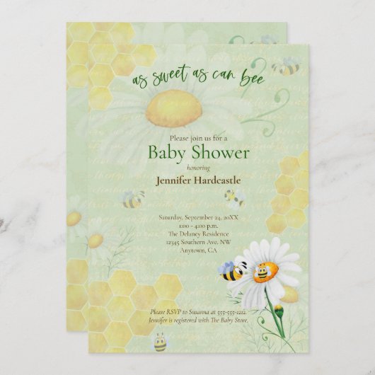 Sweet as Can Bee Baby Dusche Einladung (Vorne/Hinten)