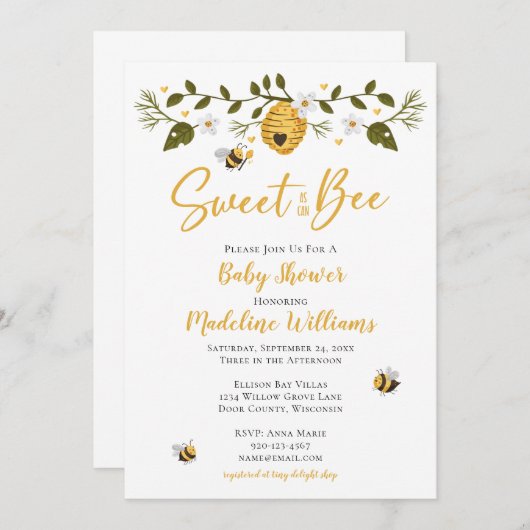 Sweet as Can Bee Baby Dusche Einladung (Vorne/Hinten)