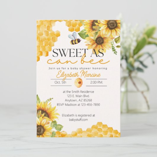 Sweet as Can Bee Baby Dusche Einladung (Stehend Vorderseite)