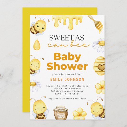 Sweet as Can Bee Baby Dusche Einladung (Vorne/Hinten)