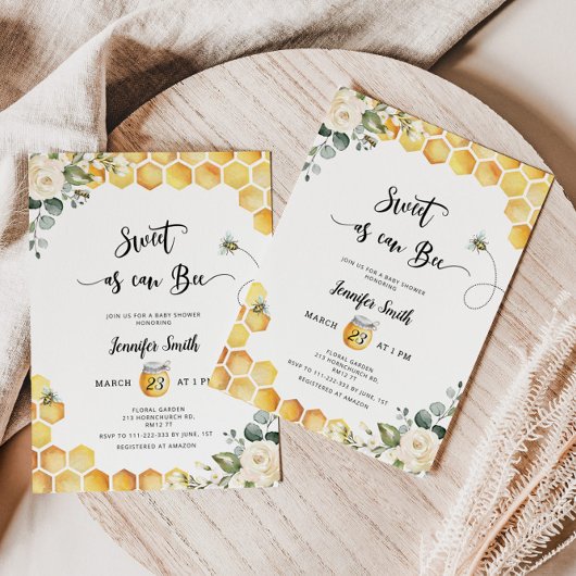 Sweet as can bee baby dusche einladung
