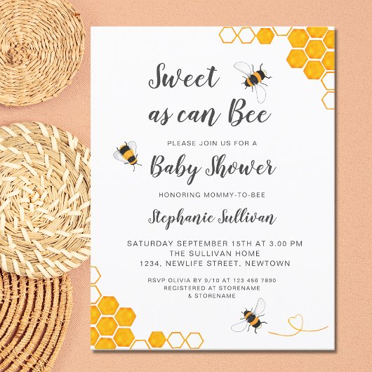 Sweet as Can Bee Baby Dusche Einladungspostkarte