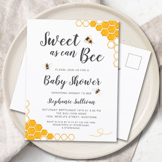 Sweet as Can Bee Baby Dusche Einladungspostkarte