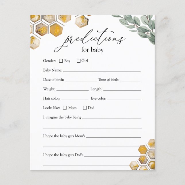 Sweet as Can Bee Baby Predictions Card (Vorderseite)