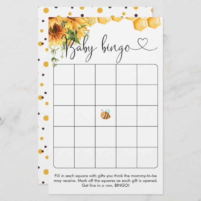 Sweet as Can Bee Baby Shower Bingo Spiel (Vorne/Hinten)