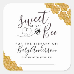 Sweet as can Bee Baby Shower Buchzeichen Quadratischer Aufkleber