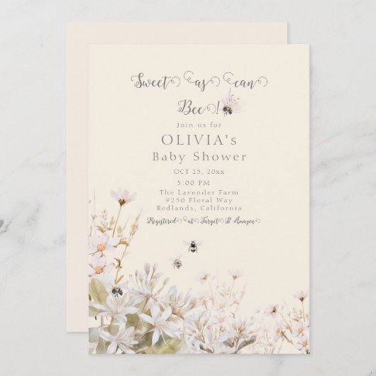 Sweet as can Bee Baby Shower Einladung (Vorne/Hinten)