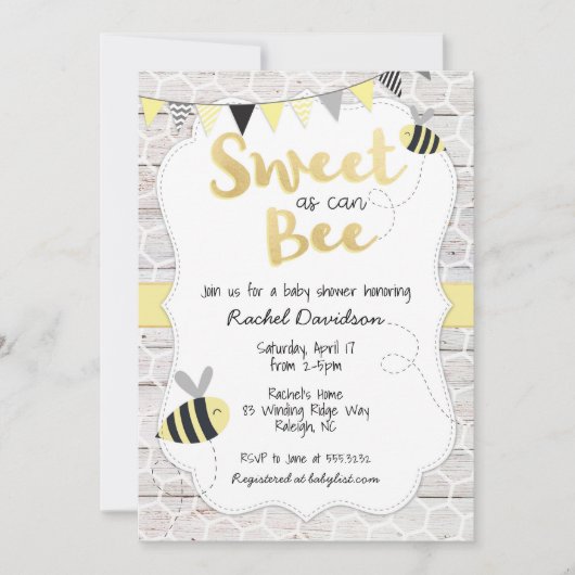 Sweet as can Bee Baby Shower Einladung (Vorderseite)