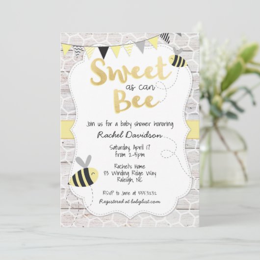 Sweet as can Bee Baby Shower Einladung (Stehend Vorderseite)