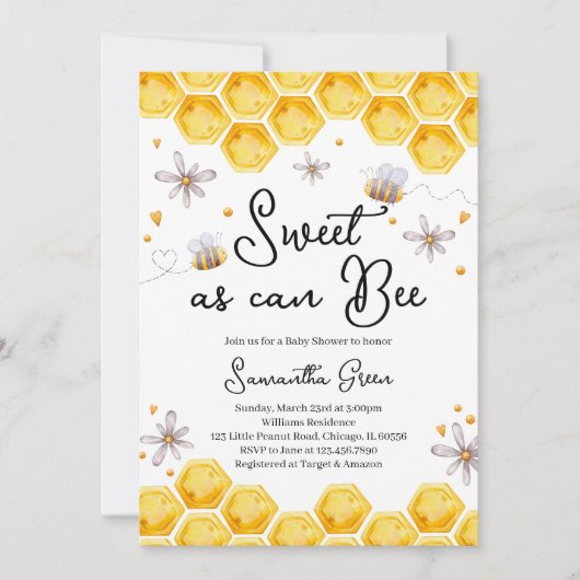 Sweet as can Bee Baby Shower Einladung (Vorderseite)