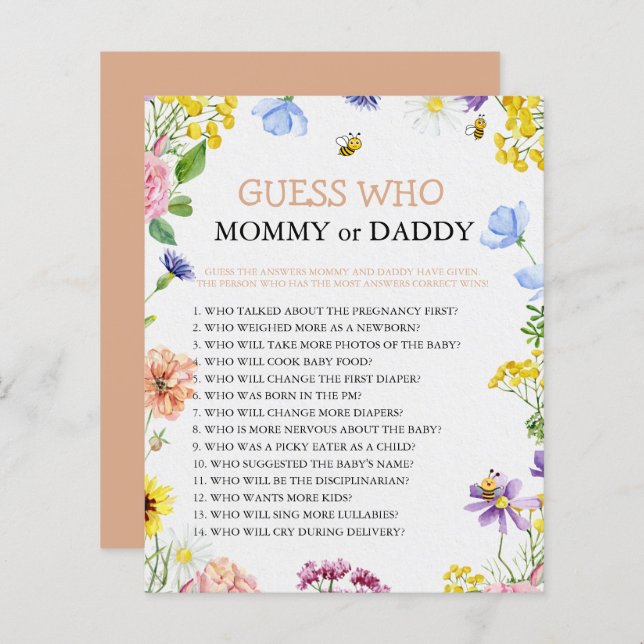 Sweet as Can Bee Baby Shower Game (Vorne/Hinten)