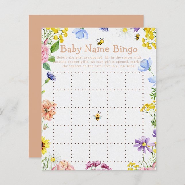 Sweet as Can Bee Baby Shower Game Bingo (Vorne/Hinten)
