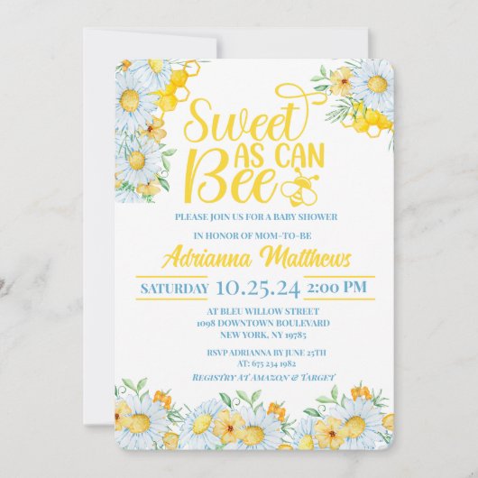 Sweet As Can Bee Baby Shower Invitation Einladung (Vorderseite)