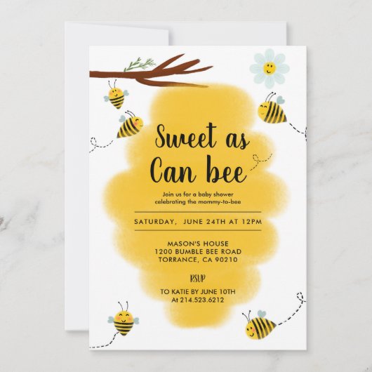Sweet as Can Bee Bumble Bee Baby Dusche Einladung (Vorderseite)